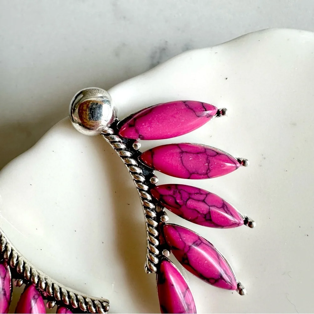 3/$22🩶 Western Pink Stone Feather Silver Stud Earrings Southwestern Cowgirl NEW